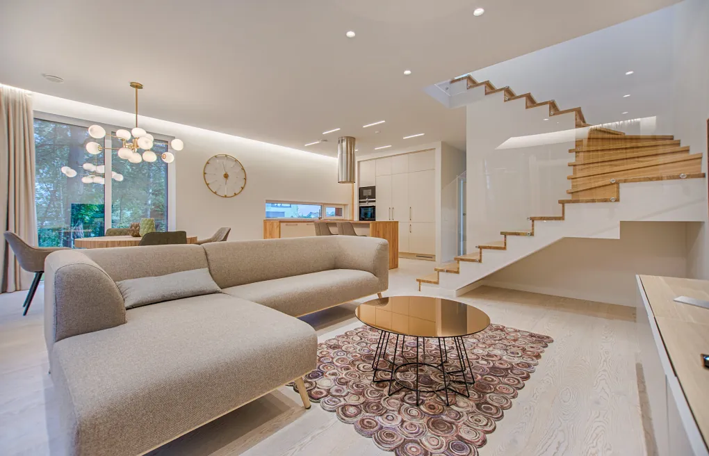 Bedroom interior with soft cushions on bed at home